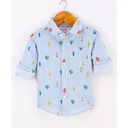 Babyhug Full Sleeves 100% Cotton Globe Printed Shirt - Blue