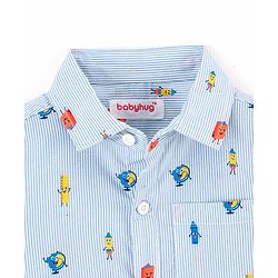 Babyhug Full Sleeves 100% Cotton Globe Printed Shirt - Blue