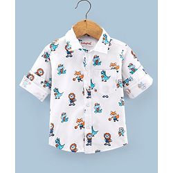 Babyhug Cotton Full Sleeves Shirt Dino Print - Blue