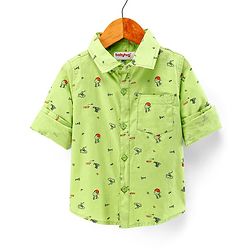 Babyhug 100% Cotton Woven Full Sleeves Shirt Basket Ball Print - Green