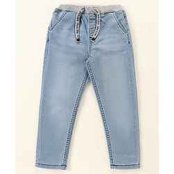 Babyhug Cotton Spandex Full Length Washed Denim Jeans - Blue