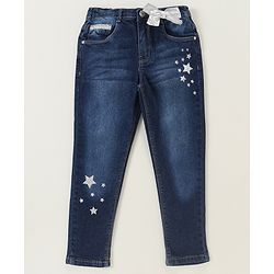 Babyhug Full Length Denim Jeans Star Pattern - Blue