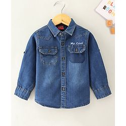 Babyhug Cotton Full Sleeves Shirt Text Embroidery - Blue
