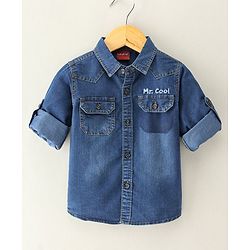 Babyhug Cotton Full Sleeves Shirt Text Embroidery - Blue