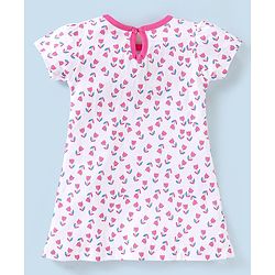 Babyhug 100%Cotton Short Sleeves Frock Floral Print - White Pink