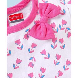 Babyhug 100%Cotton Short Sleeves Frock Floral Print - White Pink