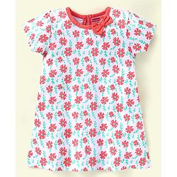Babyhug 100%Cotton Short Sleeves Frock Bow Applique - White Orange