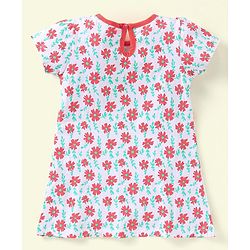 Babyhug 100%Cotton Short Sleeves Frock Bow Applique - White Orange