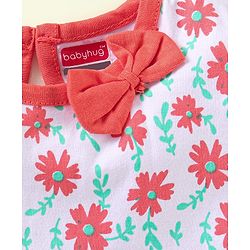 Babyhug 100%Cotton Short Sleeves Frock Bow Applique - White Orange