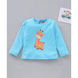 Babyhug Cotton Full Sleeves Tee Giraffe Graphic - Light Blue