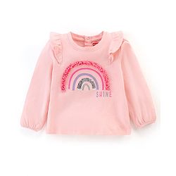 Babyhug 100% Cotton Full Sleeves T-Shirt Sequin Embroidery & Frill Detailing - Pink