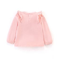 Babyhug 100% Cotton Full Sleeves T-Shirt Sequin Embroidery & Frill Detailing - Pink
