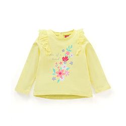 Babyhug Full Sleeves Top with Floral Graphics & Frill Detailing - Yellow