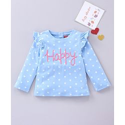 Babyhug Cotton Knit Full Sleeves Top Heart Print - Blue