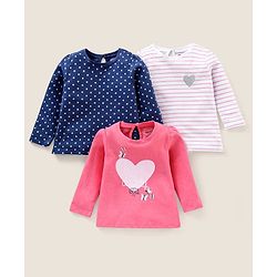 Babyhug Cotton Full Sleeves Tee Stripes Heart & Dot Print Pack of 3- Mullticolor