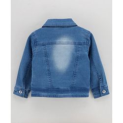 Babyhug Full Sleeves Washed Denim Jacket With Patch Work - Medium Blue