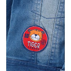 Babyhug Full Sleeves Washed Denim Jacket With Patch Work - Medium Blue