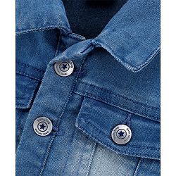 Babyhug Full Sleeves Washed Denim Jacket With Patch Work - Medium Blue