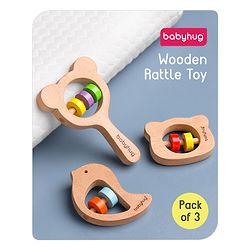 Babyhug Wooden Teething Rattle Toy Pack Of 3 - Multicolour