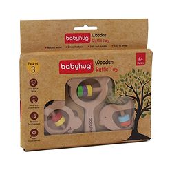 Babyhug Wooden Teething Rattle Toy Pack Of 3 - Multicolour