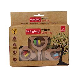 Babyhug Wooden Teething Rattle Toy Pack Of 3 - Multicolour