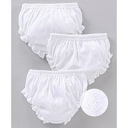 Babyhug 100% Cotton Premium Pointelle Fabric Panties Pack Of 3 - White