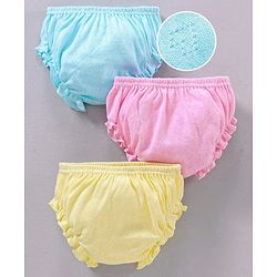 Babyhug 100% Cotton Panties Solid Pack of 3 - Blue Pink Yellow