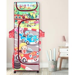Babyhug Foldable 5 Shelf Almirah With Wheels Baby Car Theme - Red