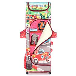 Babyhug Foldable 5 Shelf Almirah With Wheels Baby Car Theme - Red
