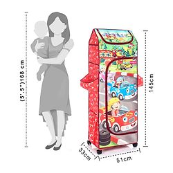 Babyhug Foldable 5 Shelf Almirah With Wheels Baby Car Theme - Red