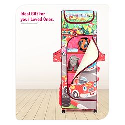 Babyhug Foldable 5 Shelf Almirah With Wheels Baby Car Theme - Red