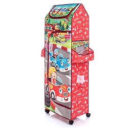 Babyhug Foldable 5 Shelf Almirah With Wheels Baby Car Theme - Red