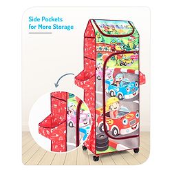 Babyhug Foldable 5 Shelf Almirah With Wheels Baby Car Theme - Red