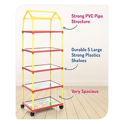 Babyhug Foldable 5 Shelf Almirah With Wheels Baby Car Theme - Red