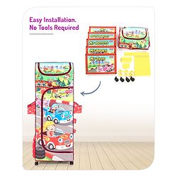 Babyhug Foldable 5 Shelf Almirah With Wheels Baby Car Theme - Red