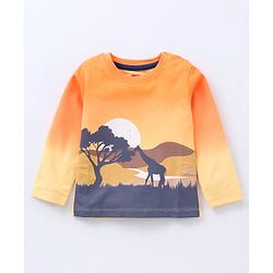 Babyhug Cotton Knit Full Sleeves Sweatshirt & Lounge Pant Set Scenery Print - Orange Blue