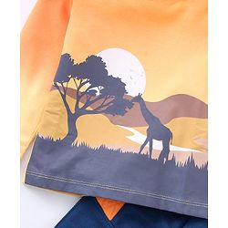 Babyhug Cotton Knit Full Sleeves Sweatshirt & Lounge Pant Set Scenery Print - Orange Blue