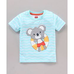 Babyhug Cotton Knit to Knit Half Sleeves Koala Bear Printed Tee & Shorts Set - Light Blue