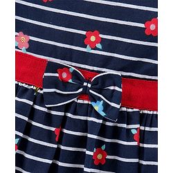 Babyhug 100% Cotton Short Sleeves Striped Frock Floral Print - Navy Blue