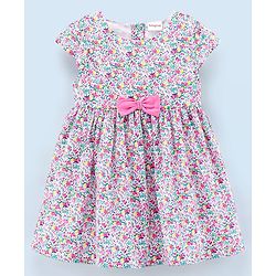 Babyhug 100% Cotton Frock With Full Sleeves Shrug Floral Print - White