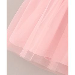 Babyhug 100% Cotton Three Fourth Mesh Frock with Bow and Headband Deer Print - Pink