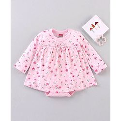 Babyhug 100% Cotton Full Sleeves Onesie Floral Print - Pink