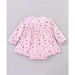 Babyhug 100% Cotton Full Sleeves Onesie Floral Print - Pink