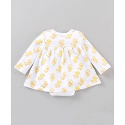 Babyhug 100% Cotton Full Sleeves Onesie Ducklings Print - White