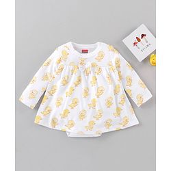 Babyhug 100% Cotton Full Sleeves Onesie Ducklings Print - White