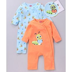 Babyhug 100% Cotton Full Sleeves Rompers Bee Printed Pack of 2 - Multicolour