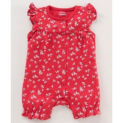 Babyhug 100% Cotton Cap Sleeves Romper Floral & Dot Print Print Pack of 2 - Blue Red