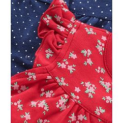 Babyhug 100% Cotton Cap Sleeves Romper Floral & Dot Print Print Pack of 2 - Blue Red