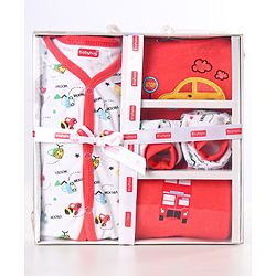 Babyhug Clothing Gift Set Car Theme Red & White - Pack of 5