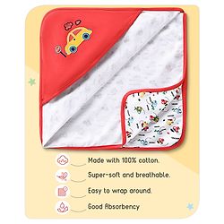 Babyhug 100% Cotton Hooded  Wrapper Car Print - Red & White